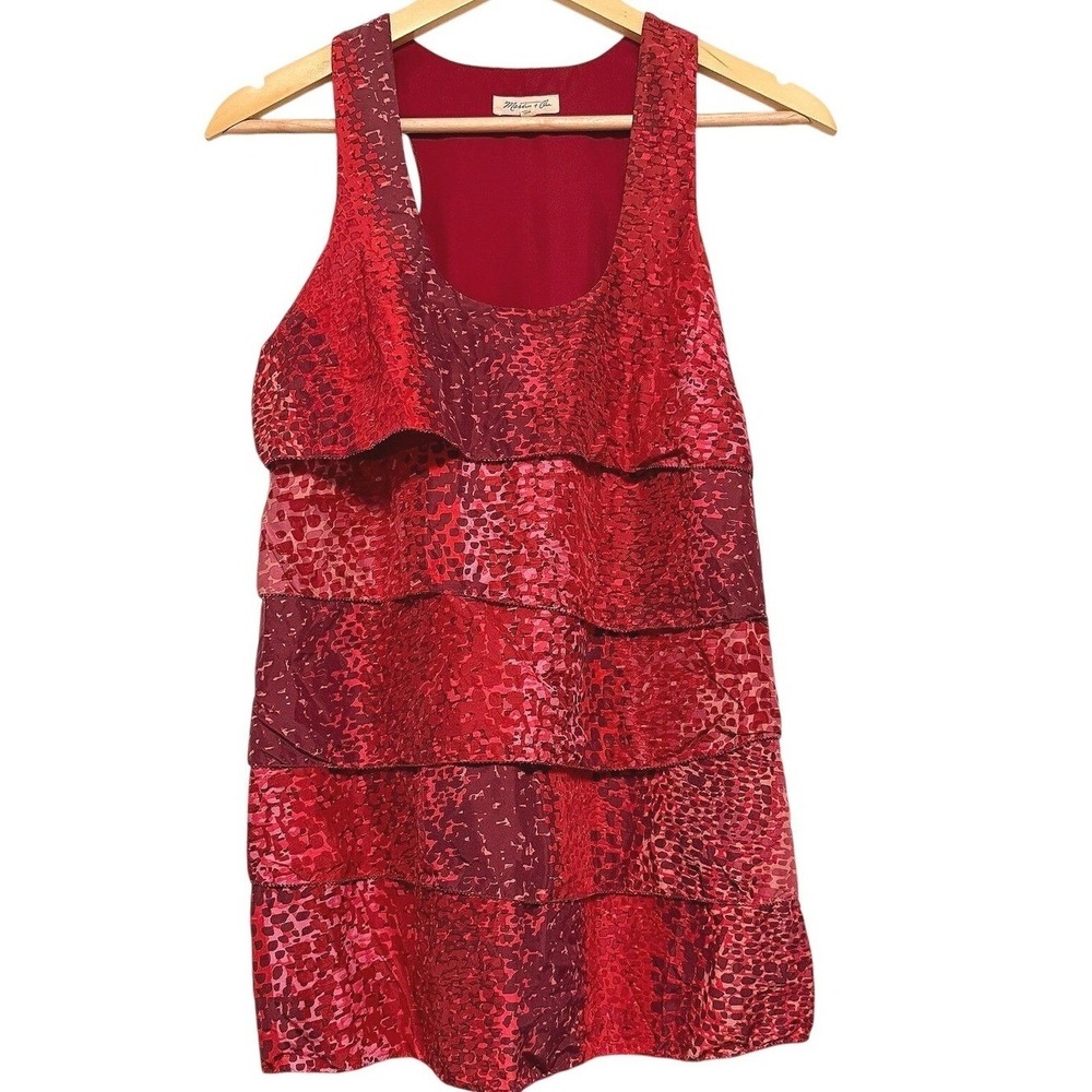 Martin + Osa Red Animal Print Tiered 100% Silk Racerback Tank Top Size 4 Y2K